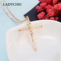 ladychic classic cubic zircon necklace trendy male female gold color crucifix cross jesus christ pendant necklace jewelry