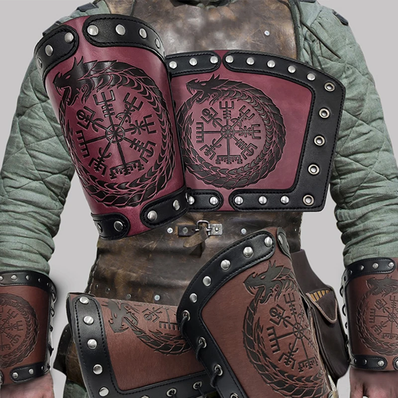 

2022 New Middle Ages Knight Vintage Bracers Lace Up Renaissance Men Viking Pirate Cosplay Medieval Costume Brown Retro Gauntlet