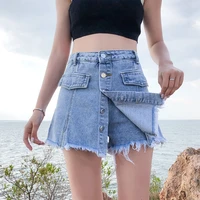summer korean style high waist fake two piece shorts skirts women fashion mini a line skirt 2021 new chic denim culotte