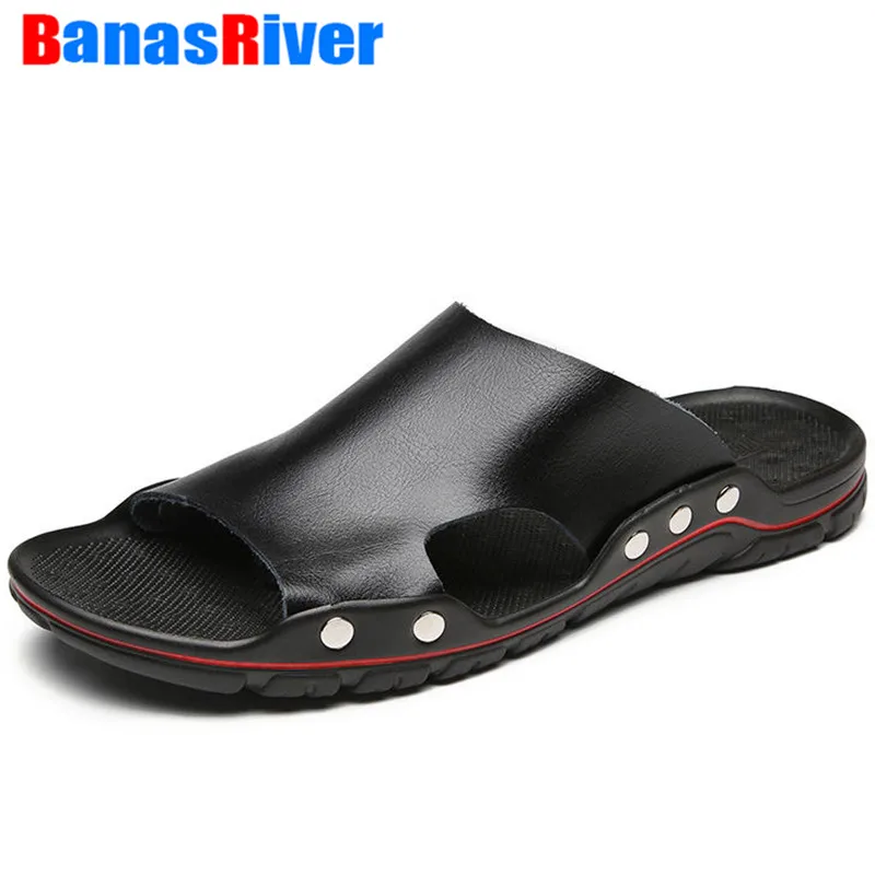

2021 Summer New Men's Casual Shoes Beach Trend Large Size Flip-flops Leather Outdoor Leisure Beach Sandals Outdoor Beach Rivets