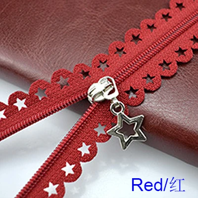 Red Zippers 2 шт./лот 25 см Звезды Кружева молнии для одежды декоративные молнии Швейные аксессуары ручной работы цвета молнии со звездами слайдер - Цвет: Red Zippers