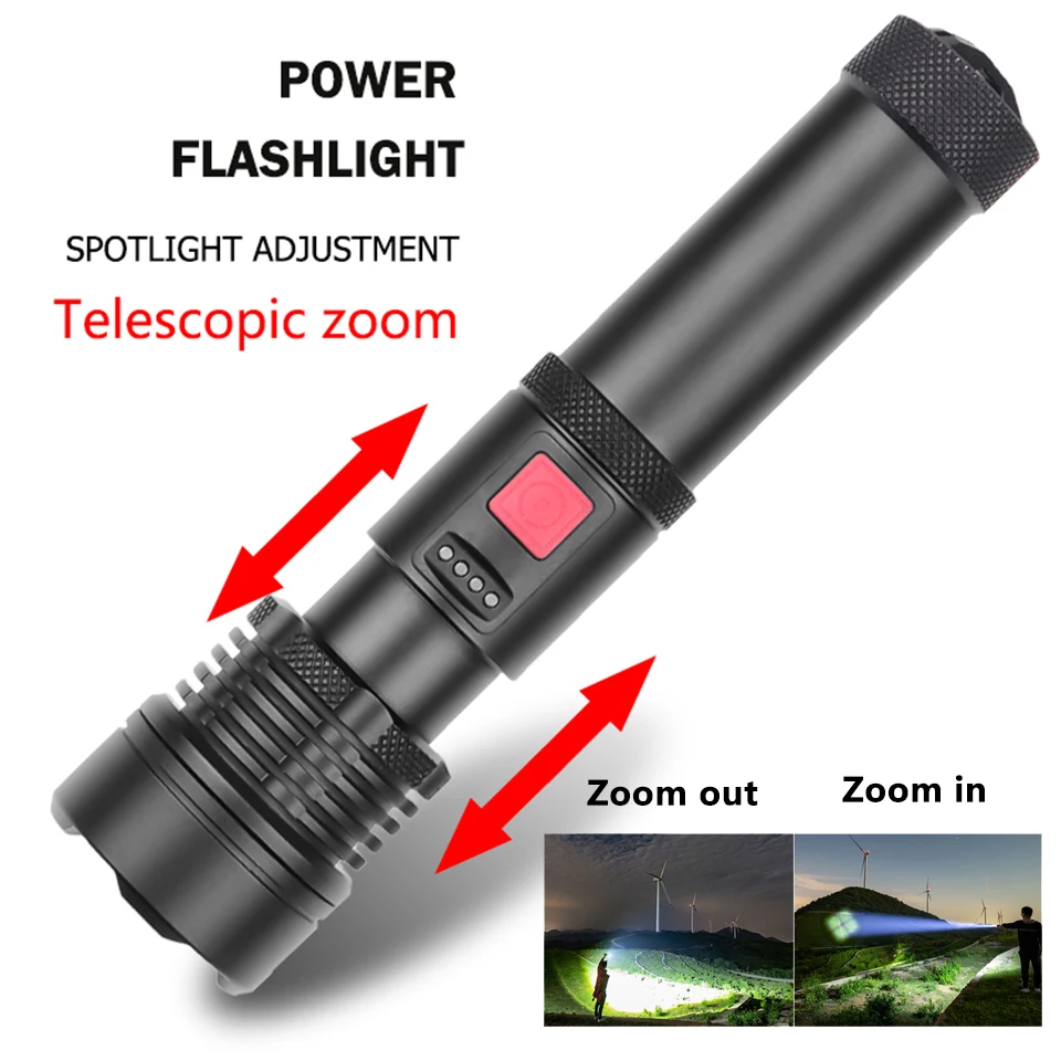 

XHP50.2 Built in 18650 Battery Led Flashlight Usb Rechargeable Zoomable Torch Lamp Hard Bulbs Light 20W Lantern