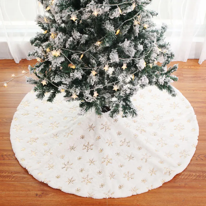 90/122CM Christmas Tree Skirt White Plush Sequin Embroidered Snowflakes For Home Decoration Mat New Year's Gift | Дом и сад