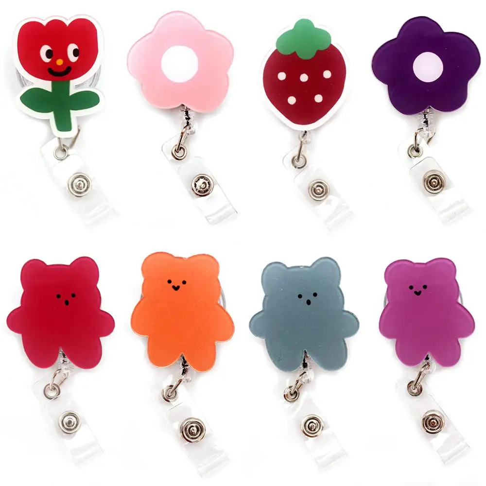 Цветной Цветок клубника и медведь выдвижной Бейдж для солдат мультяшный значок