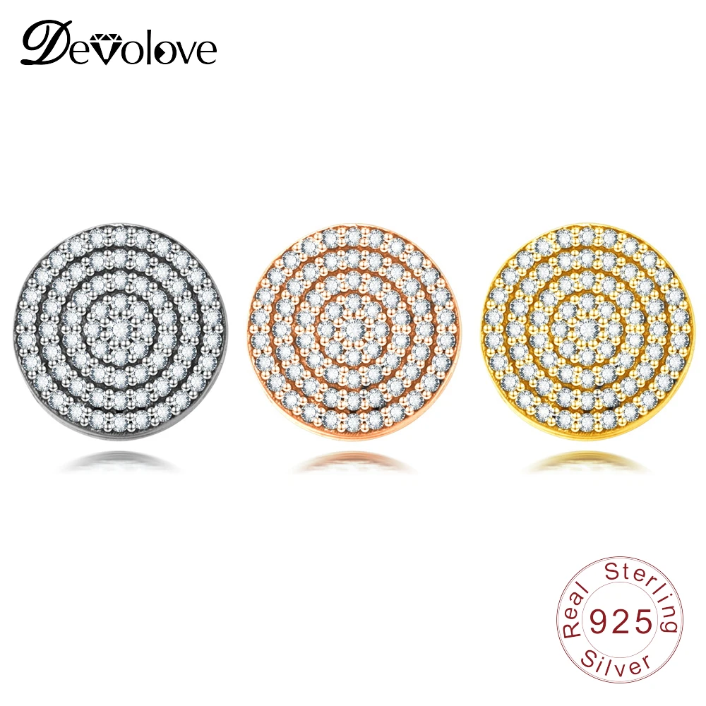 Devolove Мода 925 стерлингового серебра Очаровательные Круглые паве очаровательные