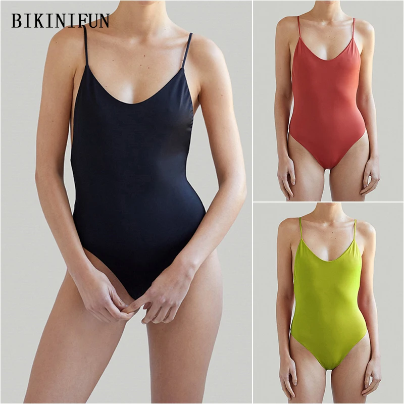 

2020 New Sexy Scoop Neck Beachwear Women Solid Color Monokini Backless Bathing Suit S-2XL Girl Plus Size Swimwear One Piece Suit