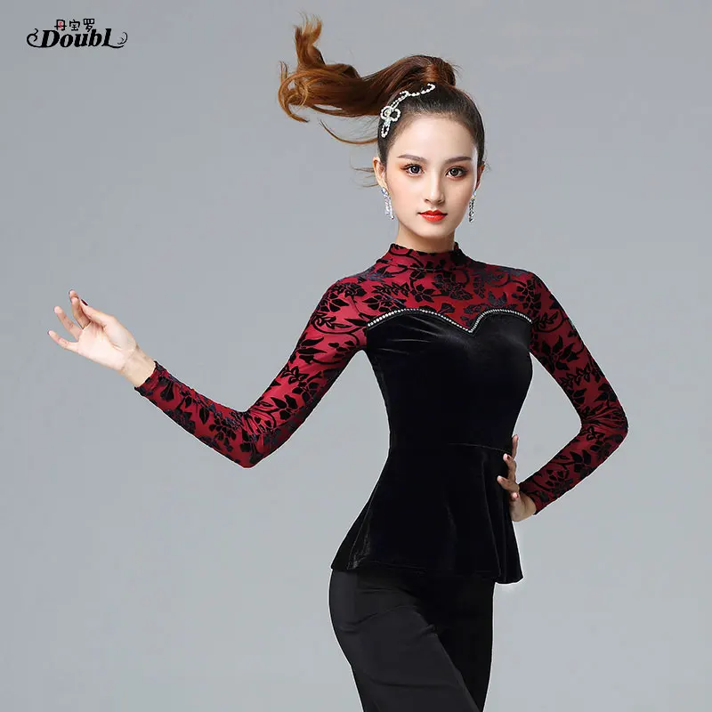 Современное женское платье для танцев DOUBL вельветовый Топ взрослых модное