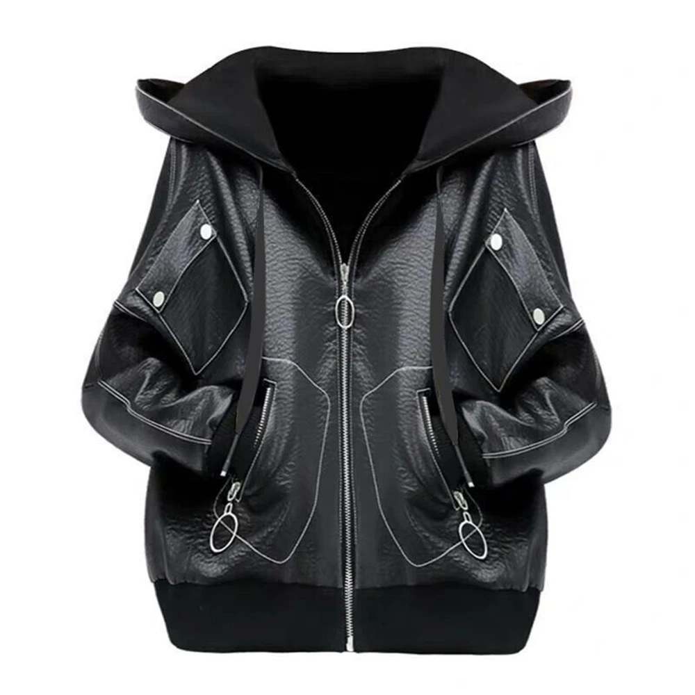 Spring Autumn Womens PU Leather Coats Trendy Loose  Large Size Lady Jackets Female Outerwear Fashion Hooded New Arrivals Mujer