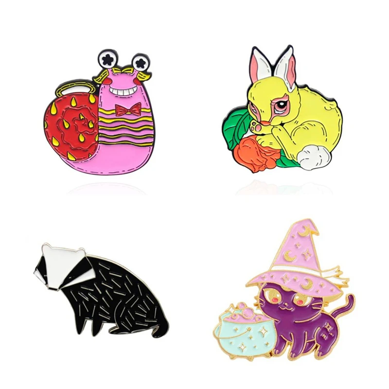 

Snail Fox Cartoons Enamel Badges Lapel Pins Women's Fashion Anime Brooches On Backpack Cute Decorative Badges Pins For Clothes