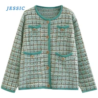 jessic fashion knitted cardigan womens autumnwinter 2020 new net red round neck ladies temperament sweater womens jacket