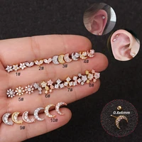 1pc 20g safety steel barbell cz moon flower ear piercing jewelry lobe tragus rook helix cartilage stud earring