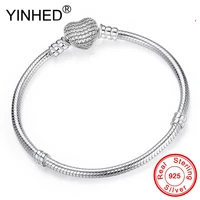 yinhed fashion diy pan bracelet bangle original 100 925 sterling silver heart clasp snake chain fit bead bracelet jewelry zb038