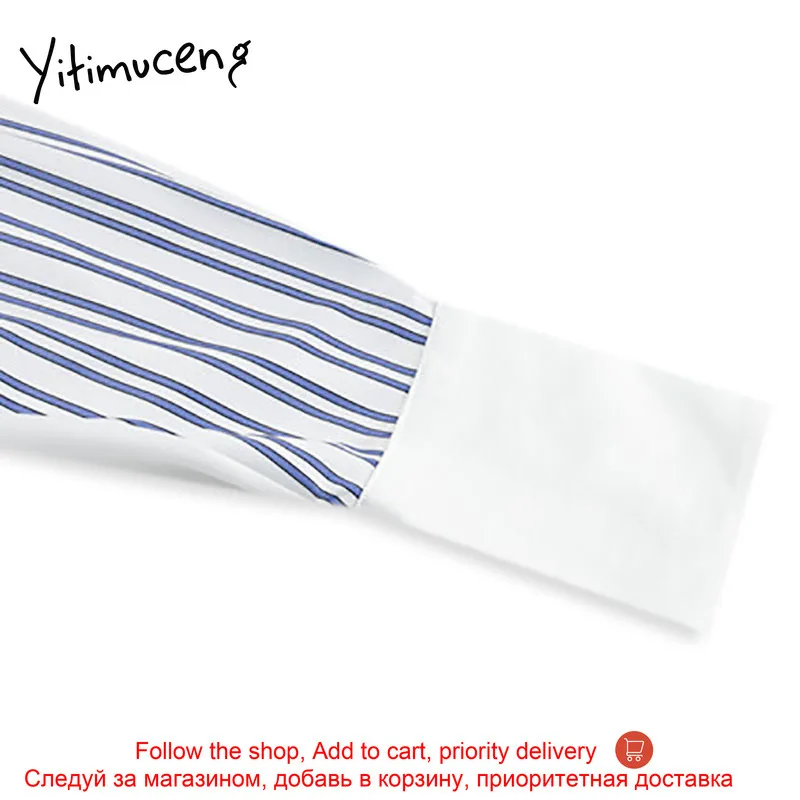 

Yitimuceng Fake 2 Pieces Patchwork Blouse Women Shirts Spring 2021 Turn-down Collar Single Breasted Fashion New Clothing New