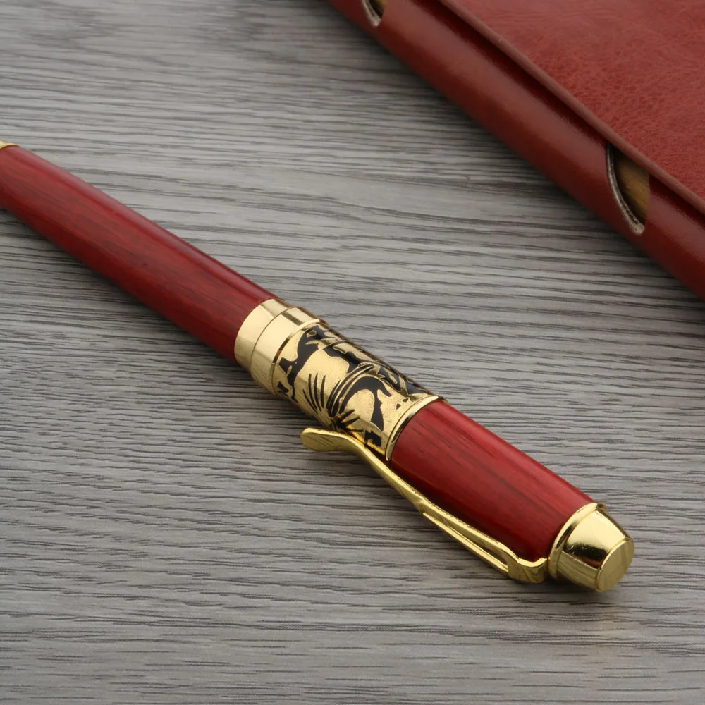 Рельефная шариковая ручка с цветочным рисунком красная деревянная Золотая