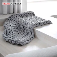 plush hand chunky knitted blanket large soft warm throw winter blankets for bed sofa thick wool polyester bulky knitting blanket