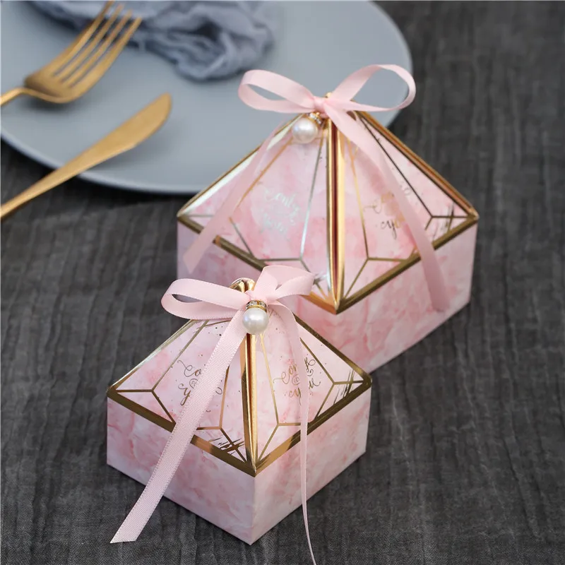 Gem Tower Bronzing Candy Box Small Cardboard Box Wedding Card Box DecorationPaper Gift Box Packaging Event & Party Supplies