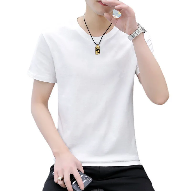 

Футболка из чистого хлопка с коротким рукавом мужская трендовая Мужская и женская одинаковая рубашка с круглым вырезом повседневная одежд...