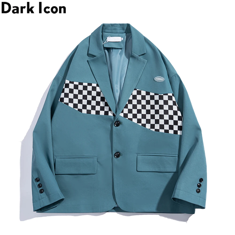 Мужской Клетчатый костюм Dark Icon, куртка большого размера в стиле пэчворк, 2022