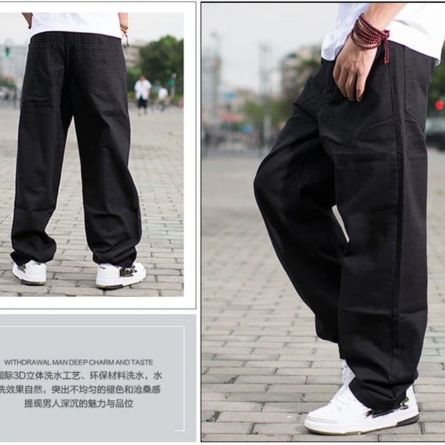 

Mens Straight Loose Fit Jeans Black Baggy Long Denim Pants Streetwear Hip Hop Wide Leg Trousers Jeans Men Plus Size 46