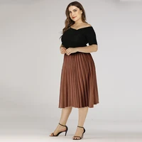 womens new autumn dress mid length pleated skirt simple temperament elegant high waist elastic fashion all match skirt