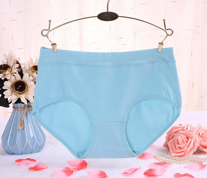 Light Blue Briefs Дамское хлопковое нижнее белье размера плюс, одноцветные трусы, женское нижнее белье, розовые плавки, средняя талия, высокая эластичность, женские трусы - Цвет: Light Blue Briefs