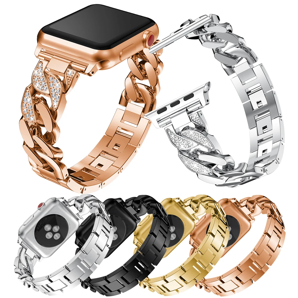 Diamond Denim Chain Strap Apple Watch Series 6/5/4/3/2/1 Fashionable Simple iwatch SE Metal Chain 38/42/40/44mm Ladies Watch