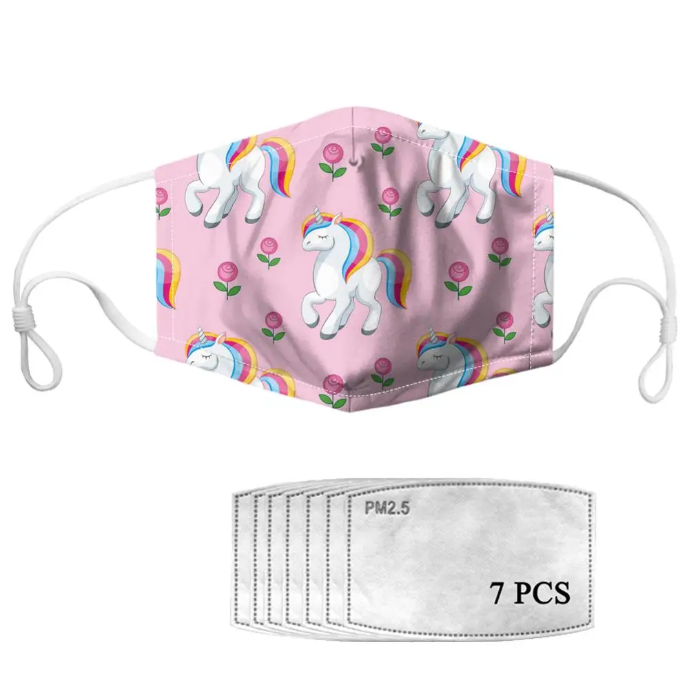 Маска для лица с цветочным принтом и единорогом многоразовая | Аксессуары одежды