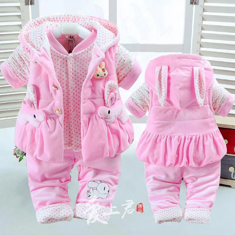 

Newborn'S Thermal Underwear Set With Cartoon Girl'S Thin Cotton Fashion Three-Piece Suit Baby Girl Lovely Cotton-Padded Jacket