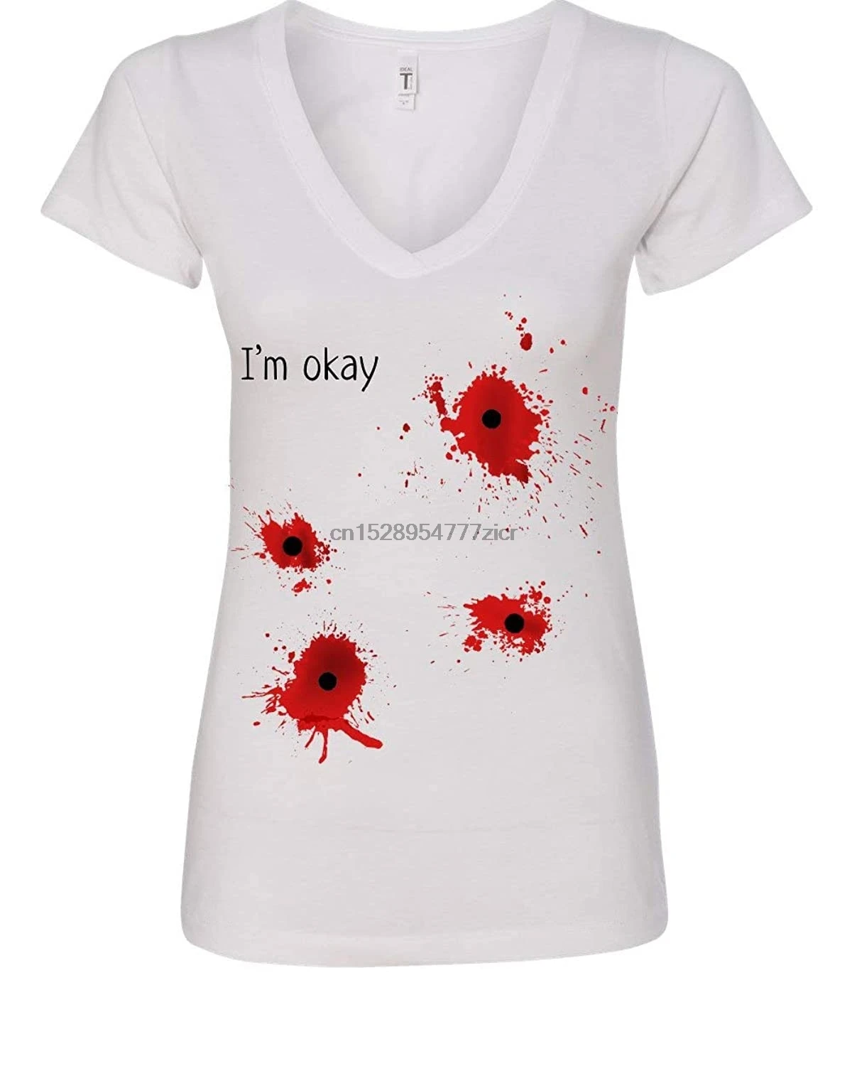 

I'm Okay Halloween Women's T-Shirt Funny Bullet Hole Blood Stained