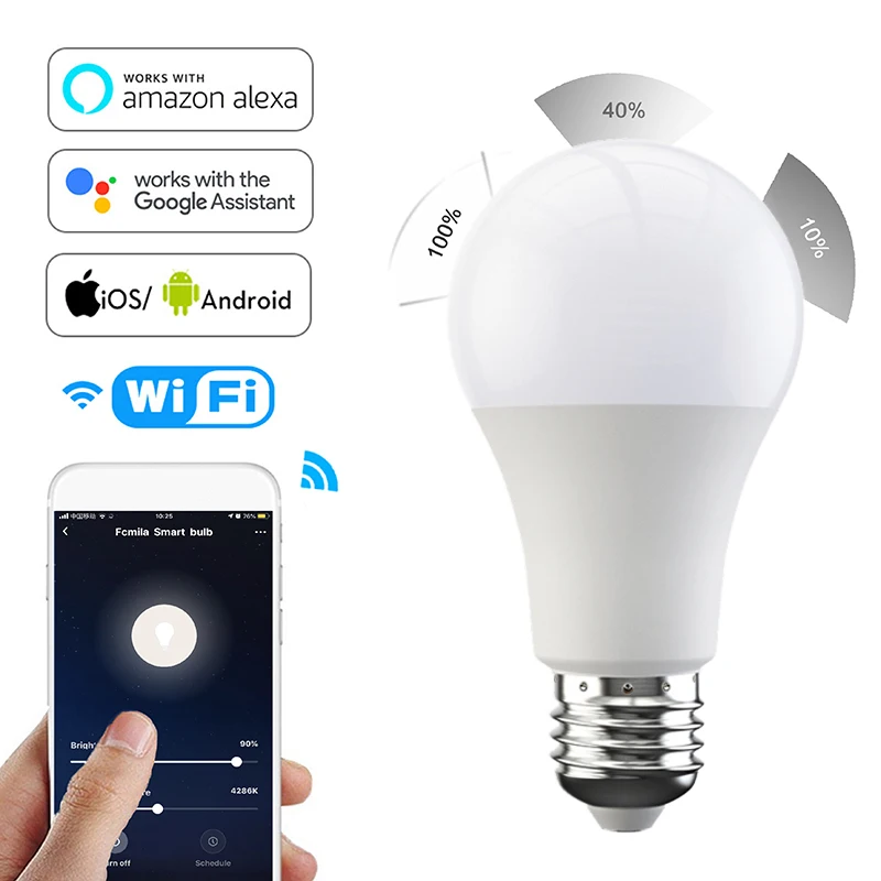 

15W WiFi Smart Light Bulb B22 E27 LED RGB Lamp Work with Alexa/Google Home RGB+White Dimmable Timer Function Magic Bulb