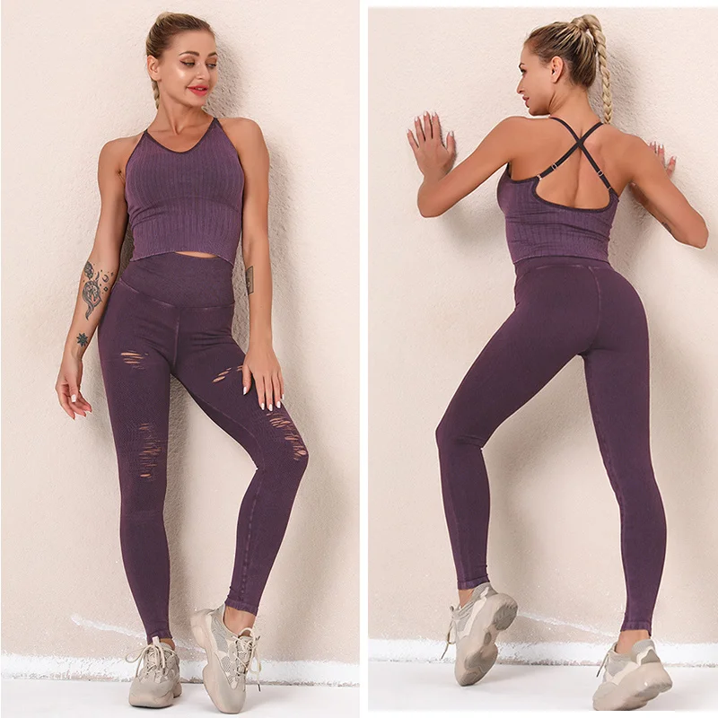

Gym Woman Tracksuit Yoga Set Sports Workout Clothing Seamless 2 Pieces Cross Back Sport Bra Running Leggings Fitness Suit