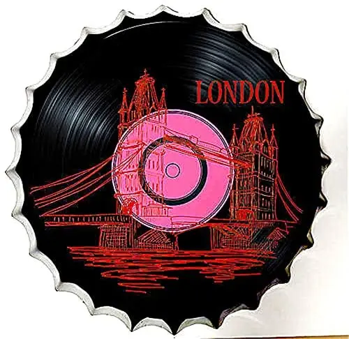 

Retro Sign London Music Bottle Caps Retro Metal Tin Sign Diameter Home Decor Bar Plaque Lounge Man Cave Garage Decor Restaurant
