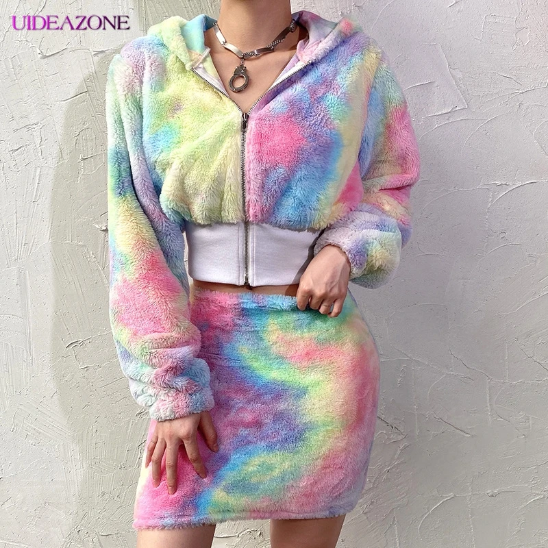 UIDEAZONE новинка 2019 окрашенный принт костюм на молнии мягкое пальто сексуальное