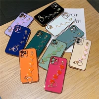 luxury plating love heart chain wrist bracelet phone case for iphone 11 12 pro max se 2020 xr xs x 8 7 6 plus soft back cover