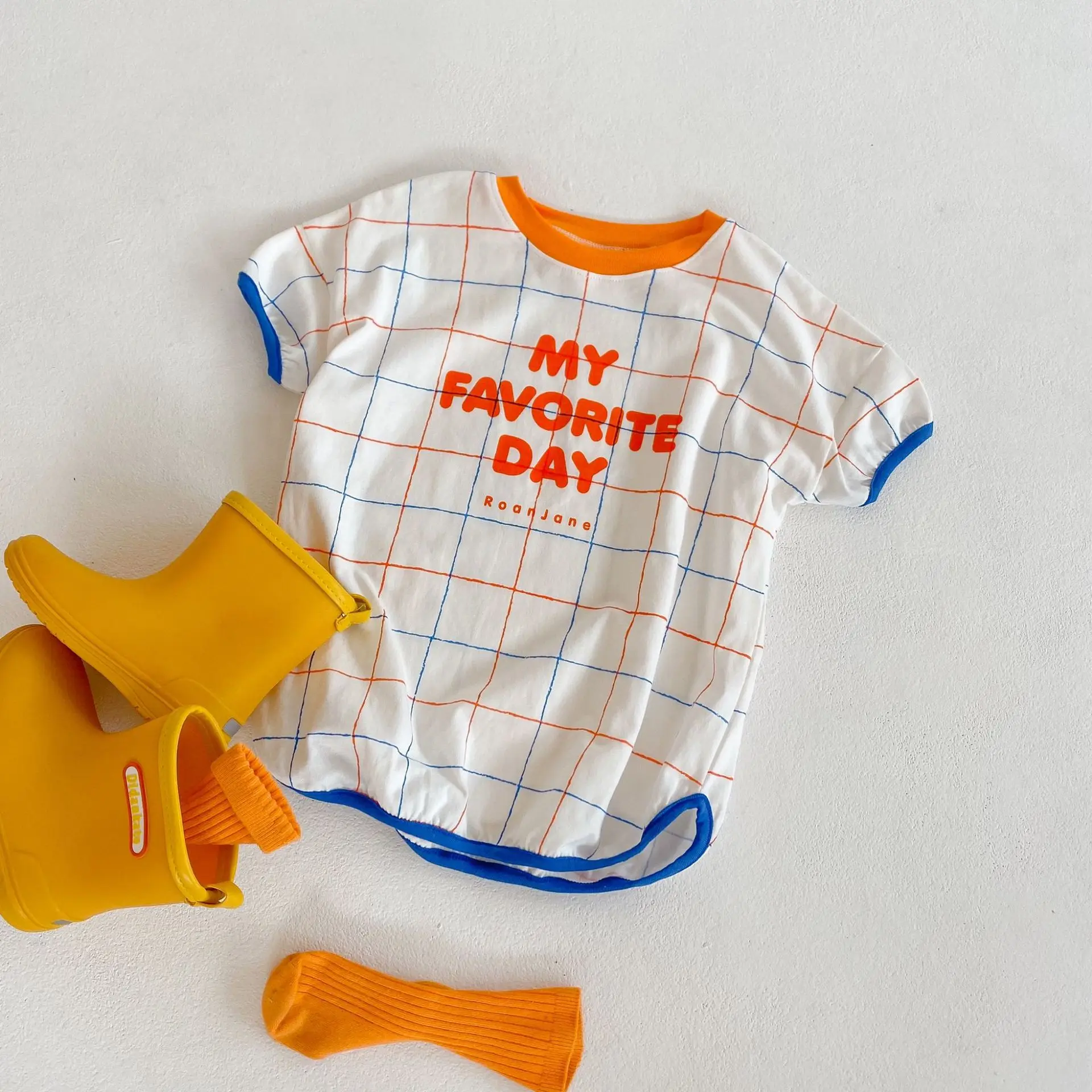 

Toddler Girl Clothing Set Summer New Kids Outfits Boys Girls Clothes Sets 2pcs Babys Short Sleeved Grid T-shirt Shorts