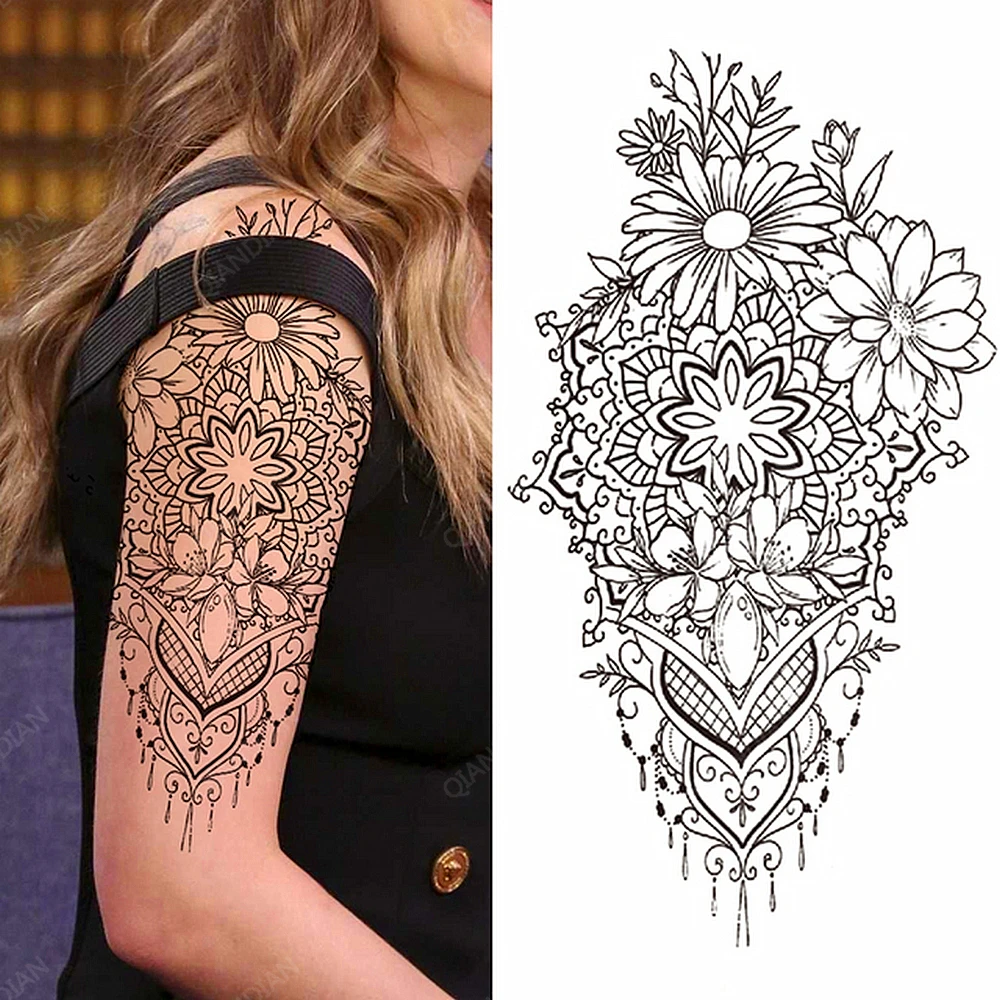 1pc Flower Lotus Chrysanthemum Women Waterproof Temporary Tattoos Stickers Arm Sleeves Art Sexy