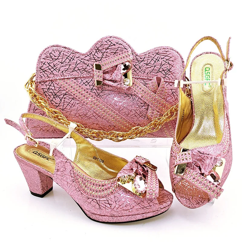 

Pink African High Heels Women Shoes With Clutch Bag Set Ladies Pumps Sandals And Purse Handbag Chaussures MM1109 Height 7.5cm