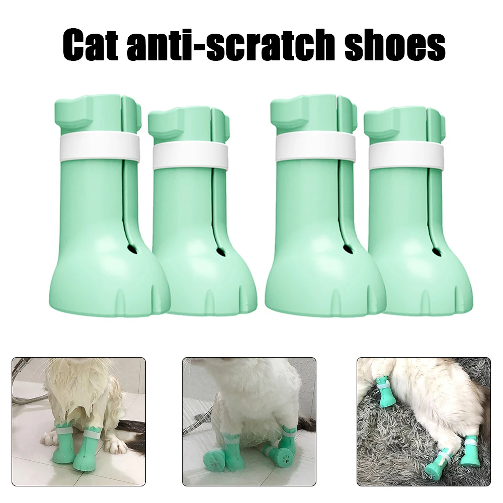 4pcs Adjustable Pet Cat Paw Protector For Bath Anti Scratching Soft Silicone Boots Shoes Trim Nail Cover Pet Grooming Supplies