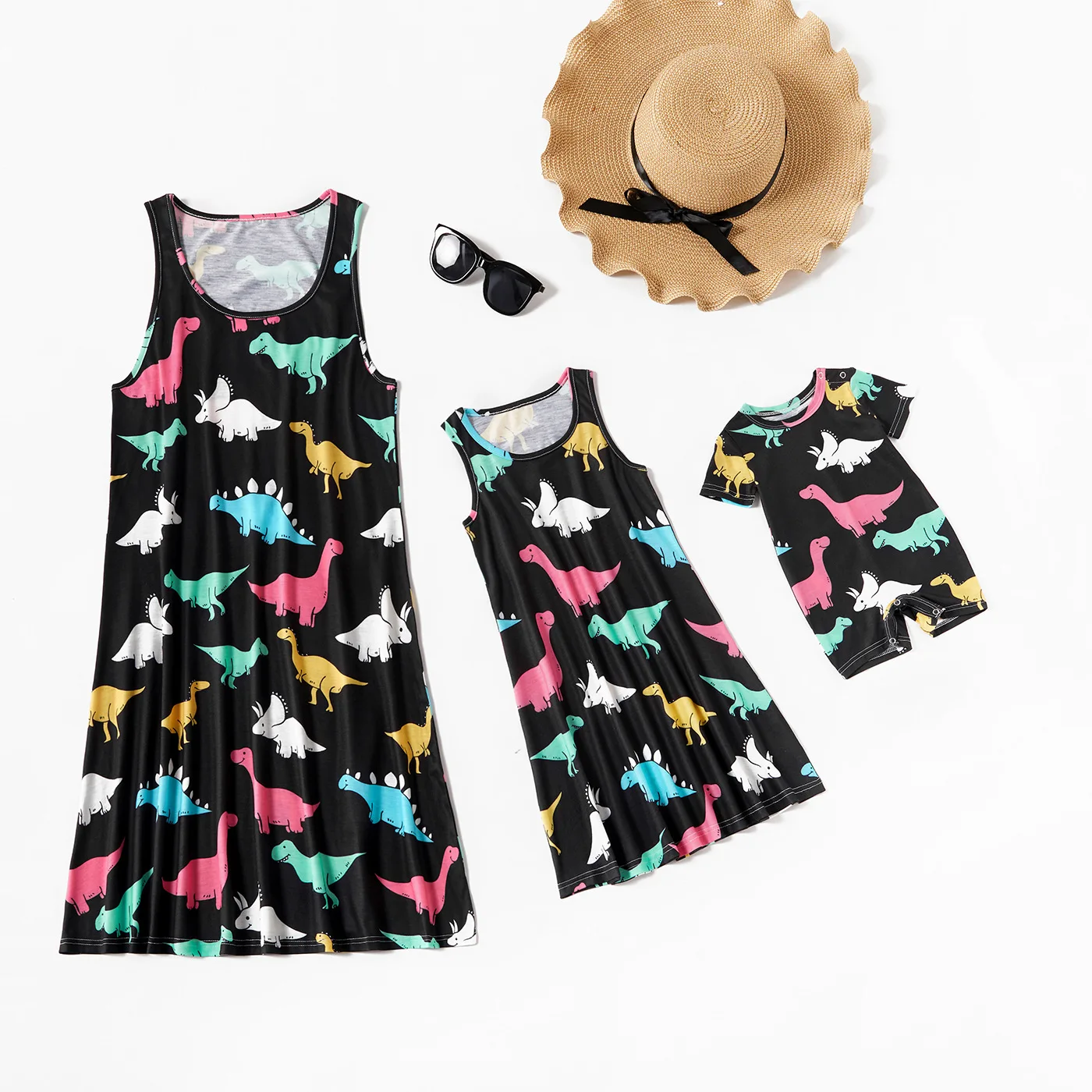 Платье для мамы и дочки Новинка лета 2021 с мультяшным принтом динозавра Женская