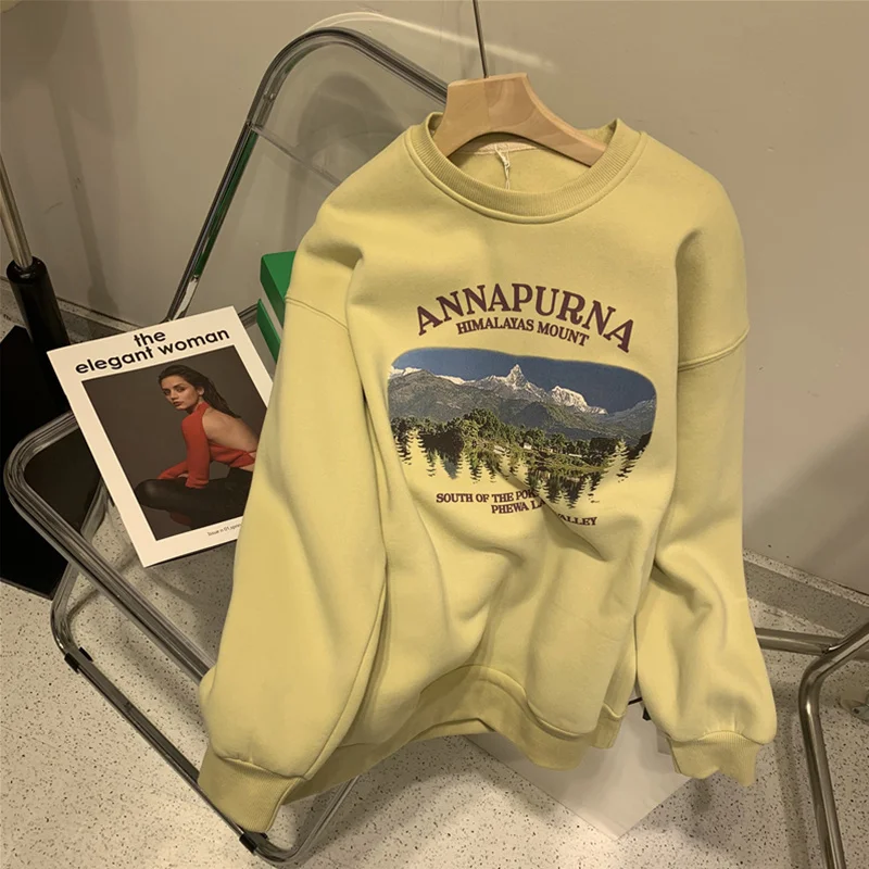 

American Retro Chic Hoodless Sweater Women's Autumn and Winter Fleece-Lined Thickened Korean Style BF Laid-Back Coat Loose