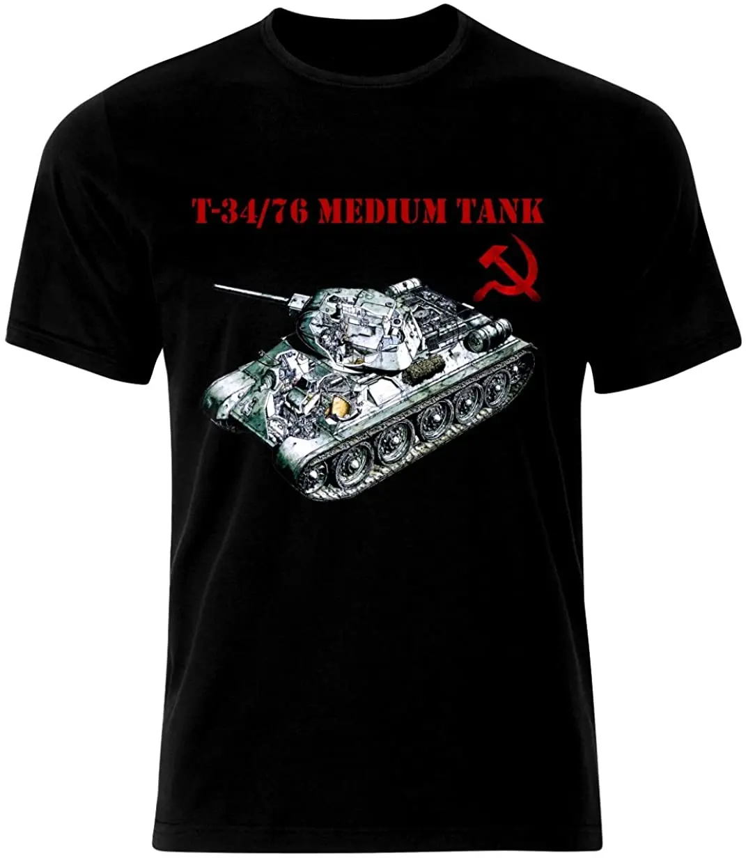 

WW2 Army War USSR T 34-76 Tank Panzer Armure Russia T-Shirt Summer Cotton O-Neck Short Sleeve Men's T Shirt New Size S-3XL