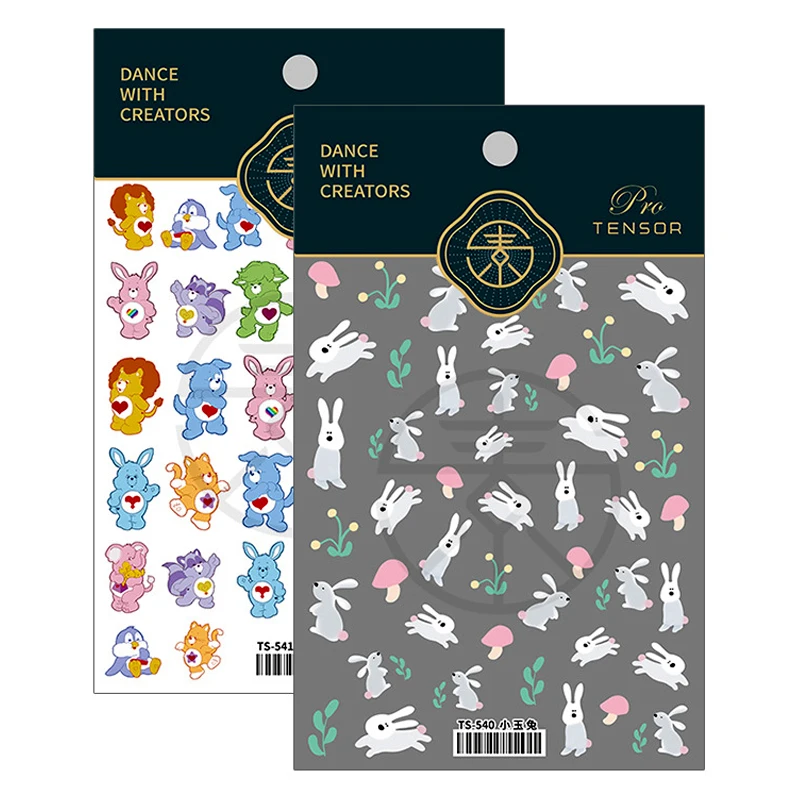 

5D Nail Sticker Flower Watercolor Line Label Strawberry Rainbow Smiley Face Rabbit Fairy Tale Flame 3D Nail Decoration Sticker
