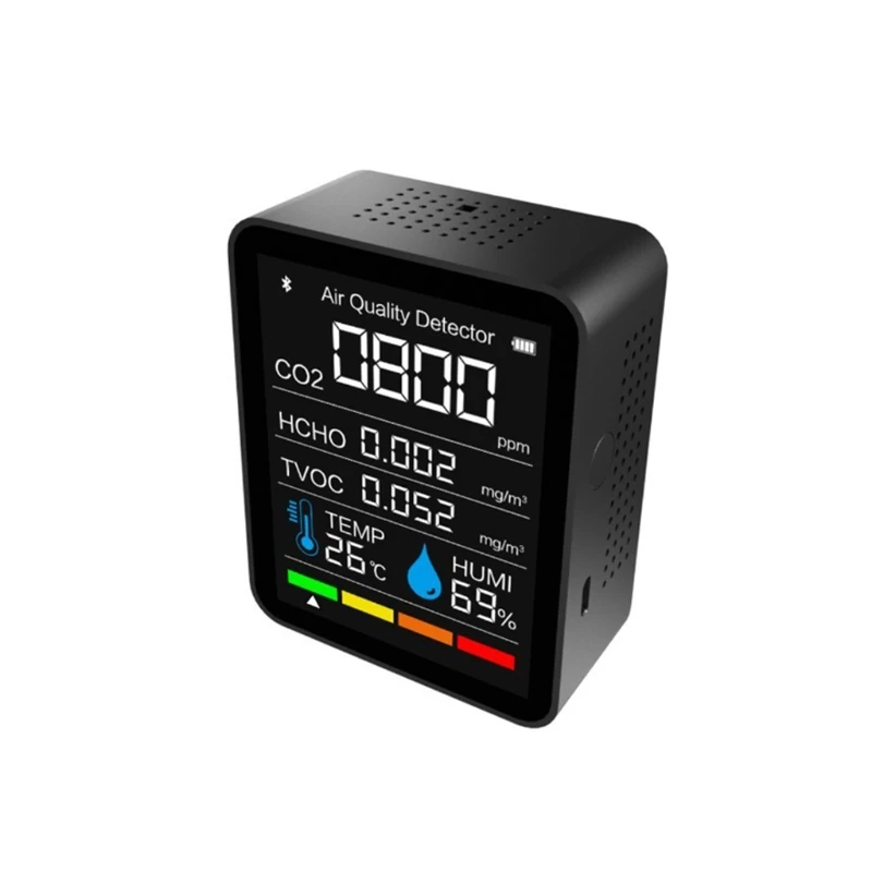 

Многофункциональный цифровой измеритель CO2, тестер 5 в 1 с датчиком температуры и влажности, Wi-Fi и удержанием данных в течение 60 дней, TVOC, HCHO-де...