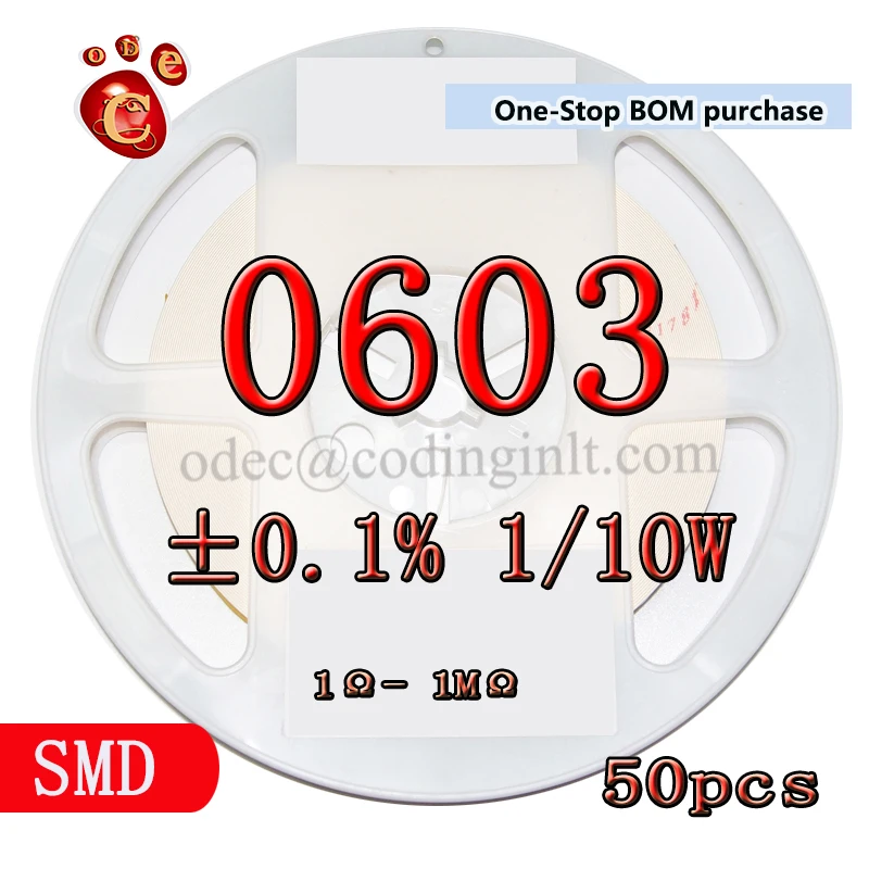 

SMD 0603 0.1% кОм ± 1/10 Вт 25PPM высокоточные пленочные резисторы 50 шт./лот