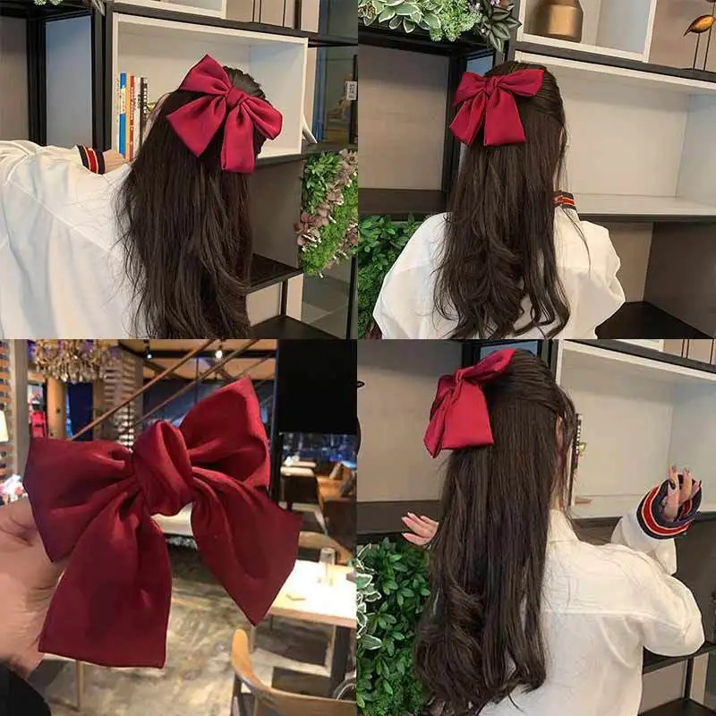 

Japanese Lolita Silk Bow Hairpin Korean Style Ins Back of The Head Hairpin Women's Headdress Hand Spring Clip