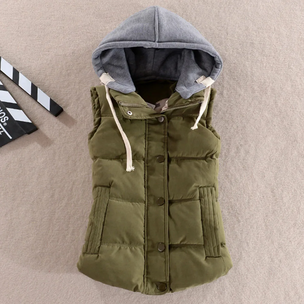 

Plus Size Women Vest Jacket Parkas Hooded Vest Coat Female Thicken Winter Warm Black Jacket Solid Stitching Outerwear M-4XL Tops