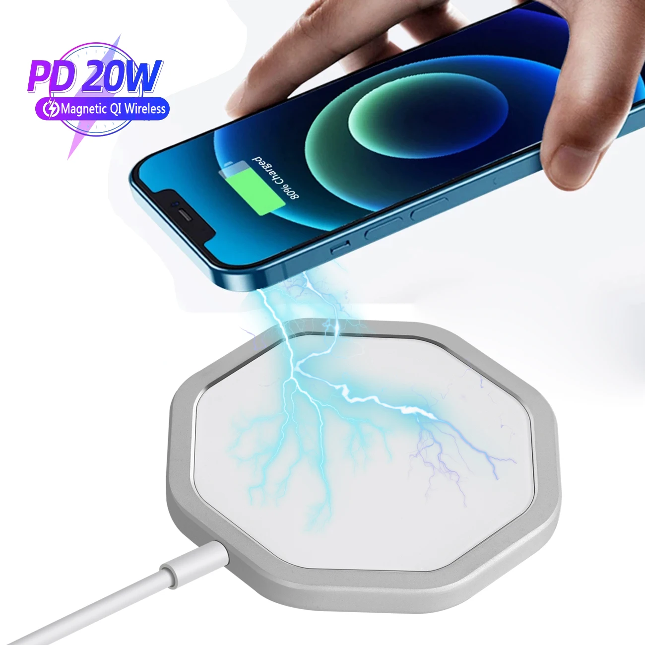 20W Magnetic Adsorption with USB-C Integrated Cable Portable Wireless Charger For 12 Pro Mini Max | Мобильные телефоны и