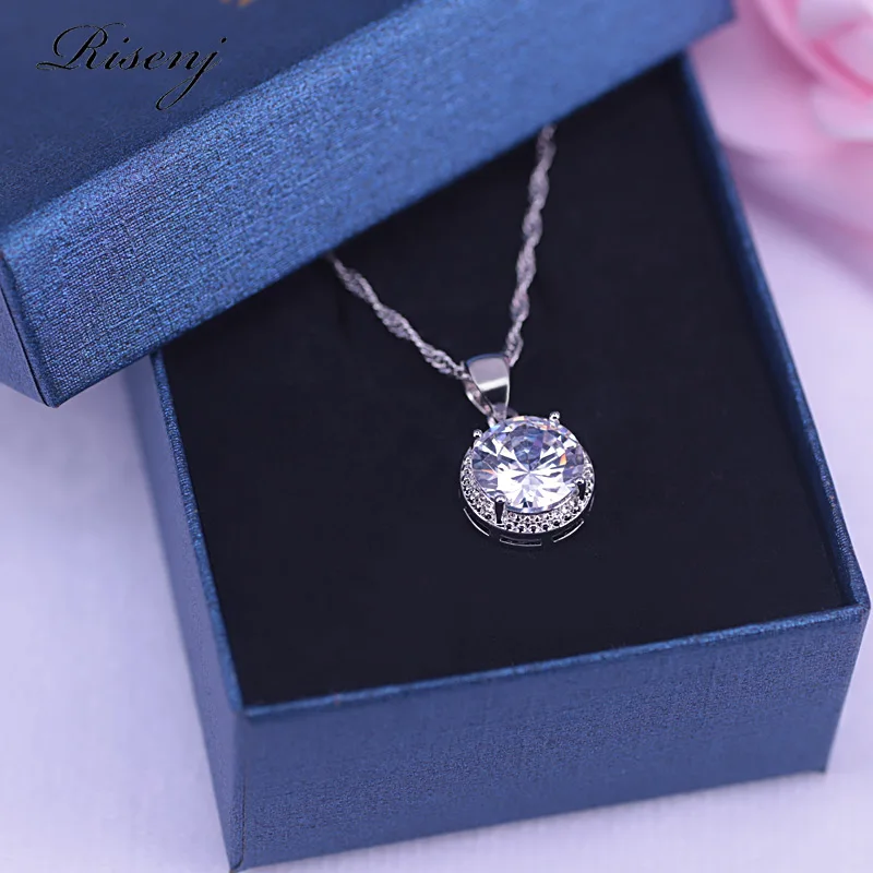 Большой круглый белый сверху кубический циркон серебряный цвет набор украшений