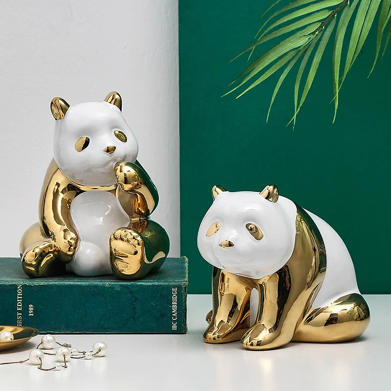 

Luxury Ceramic Panda Figurine Statue Gold Plating Art Home Decor Animal Collectibles Table Ornament Unique Gifts for Panda Lover