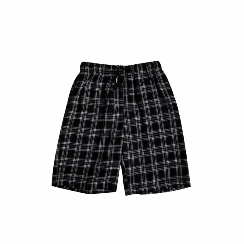 

Summer Plaid Shorts Men's Fashion Retro Casual Shorts Men Streetwear Korean Loose Straight Drawstring Shorts Mens M-2XL